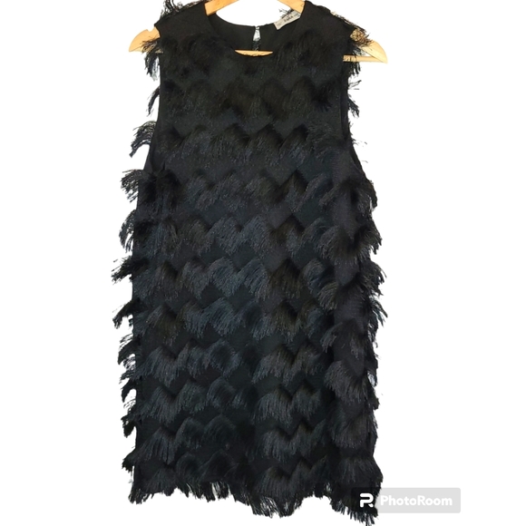 Zara Dresses & Skirts - Zara Knit Black Fringe Mini Dress Size Small